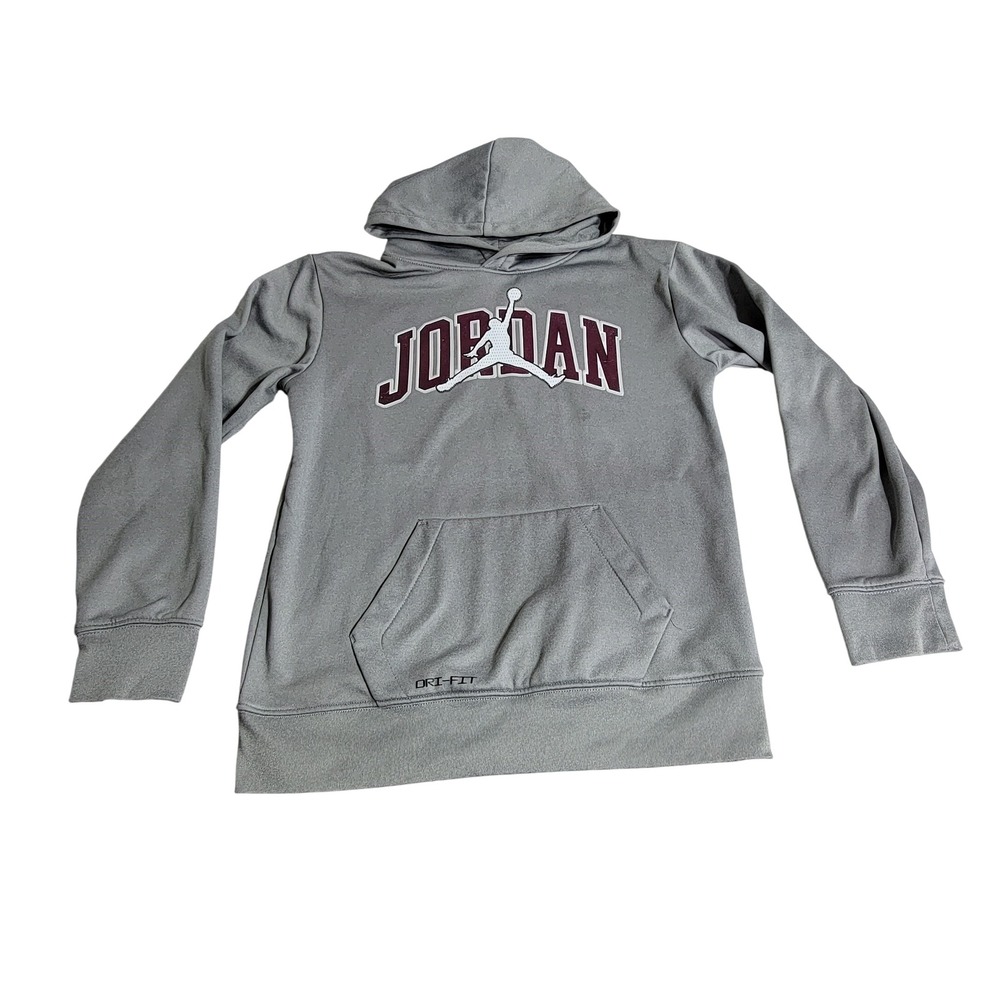 Jordan‎ Boys Dri-FIT Grey Pullover Hoodie Jumpman Logo Size Large L 12-13Y